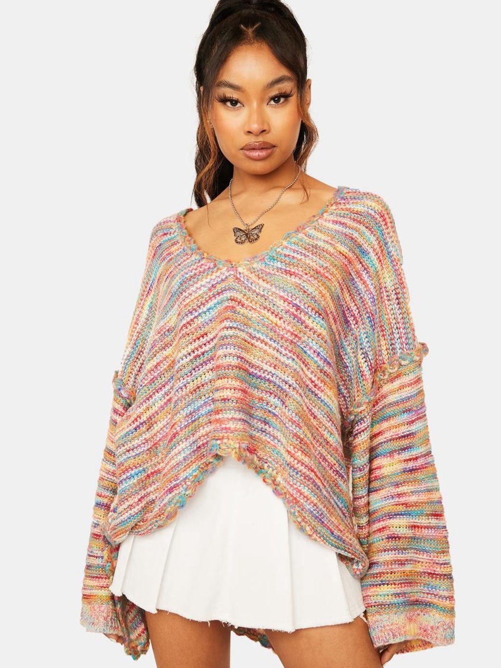 POL Multicolor V-Neck Chunky Knit Sweater